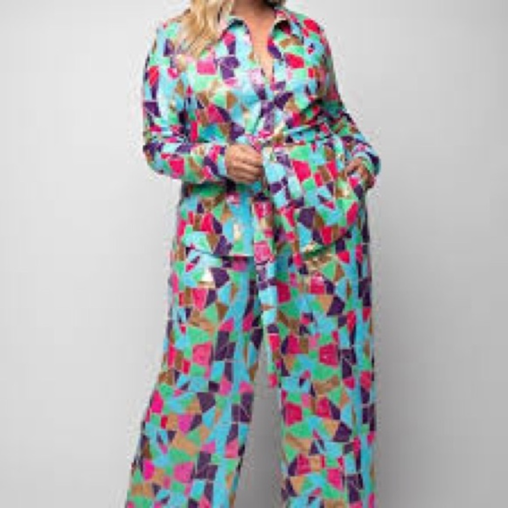 Vibrant Multicolor Geometric Pantsuit